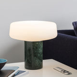 Modern Solid Marble Table Lamp with Hand Blown Glass Shade and Cylindrical Base Accent Lighting