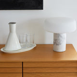 Modern Solid Marble Table Lamp with Hand Blown Glass Shade and Cylindrical Base Accent Lighting