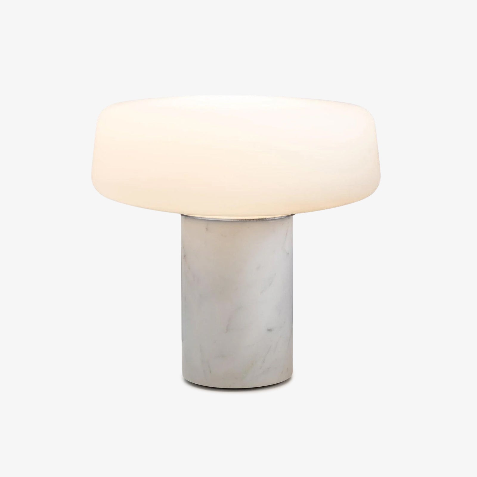 Modern Solid Marble Table Lamp with Hand Blown Glass Shade and Cylindrical Base Accent Lighting