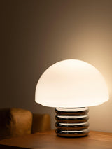 Modern Space Age Mushroom Table Lamp with Chrome Finish and White Glass Shade