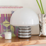 Modern Space Age Mushroom Table Lamp with Chrome Finish and White Glass Shade