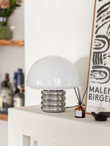 Modern Space Age Mushroom Table Lamp with Chrome Finish and White Glass Shade