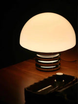 Modern Space Age Mushroom Table Lamp with Chrome Finish and White Glass Shade