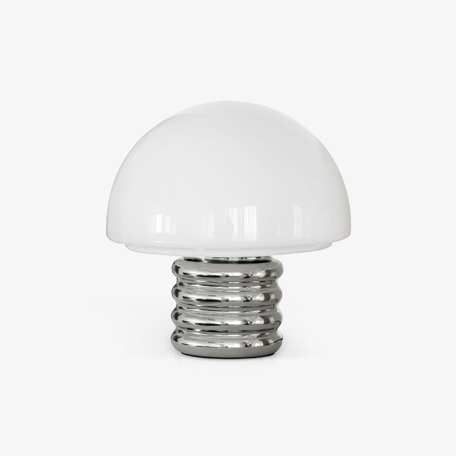 Modern Space Age Mushroom Table Lamp with Chrome Finish and White Glass Shade