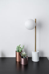 Modern Sphere and Stem Table Lamp with Gold Finish and Marble Base for Elegant Office and Home Lighting