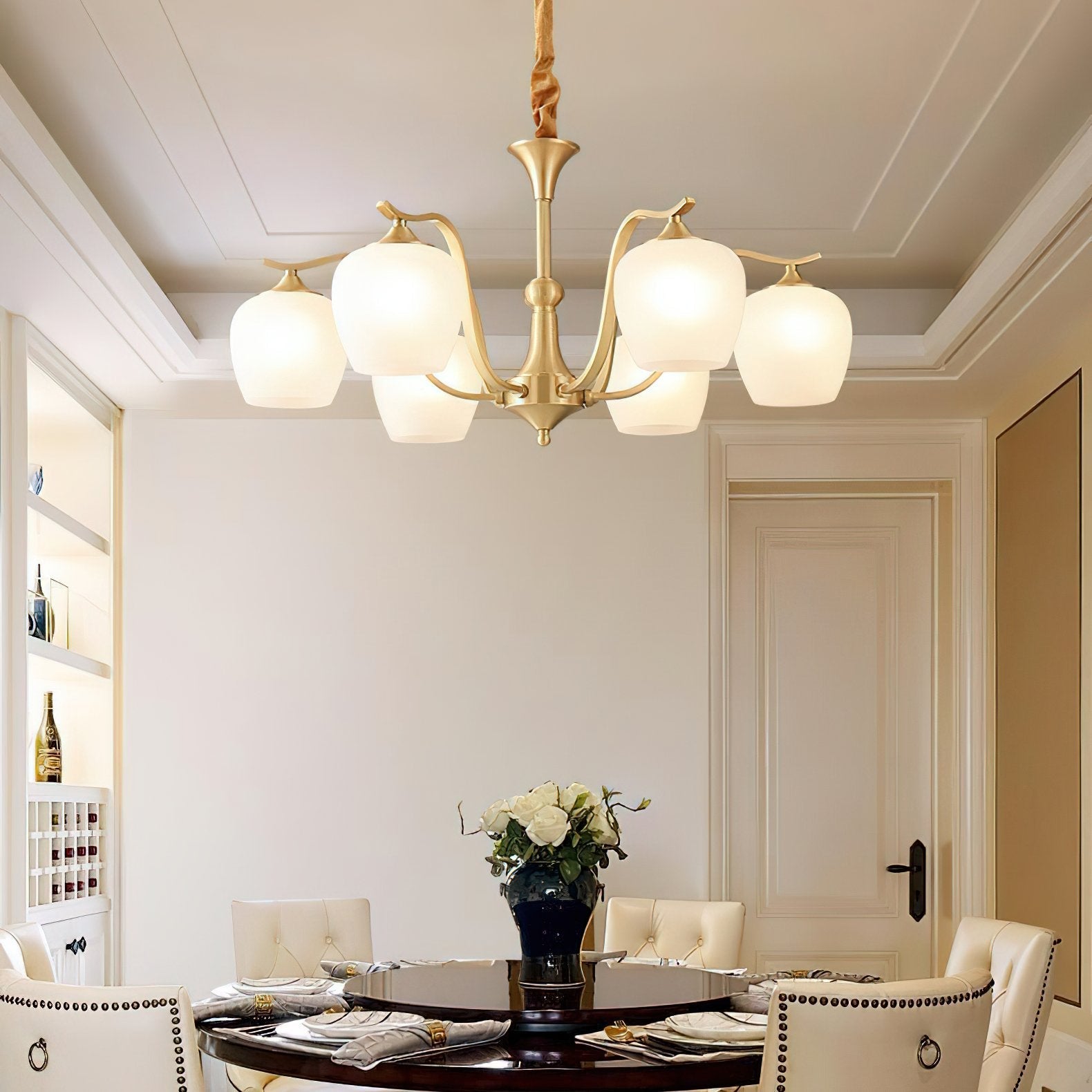 mid-century-modern-spherical-brass-chandelier-with-white-glass-globe-light-fixture