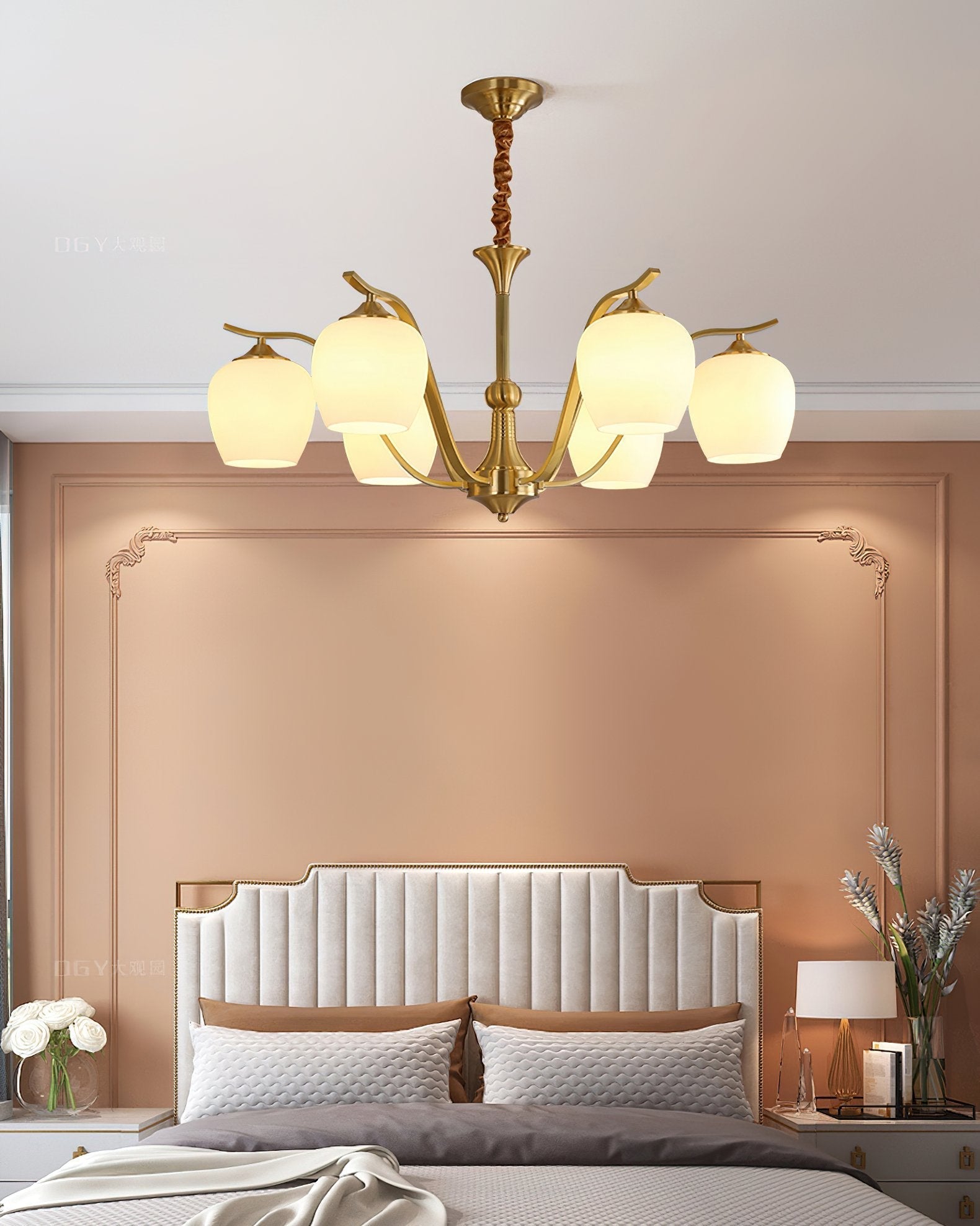 mid-century-modern-spherical-brass-chandelier-with-white-glass-globe-light-fixture