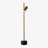 Modern Industrial Spotlight Wood Floor Lamp with Adjustable Head and Solid Base