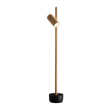 Modern Industrial Spotlight Wood Floor Lamp with Adjustable Head and Solid Base
