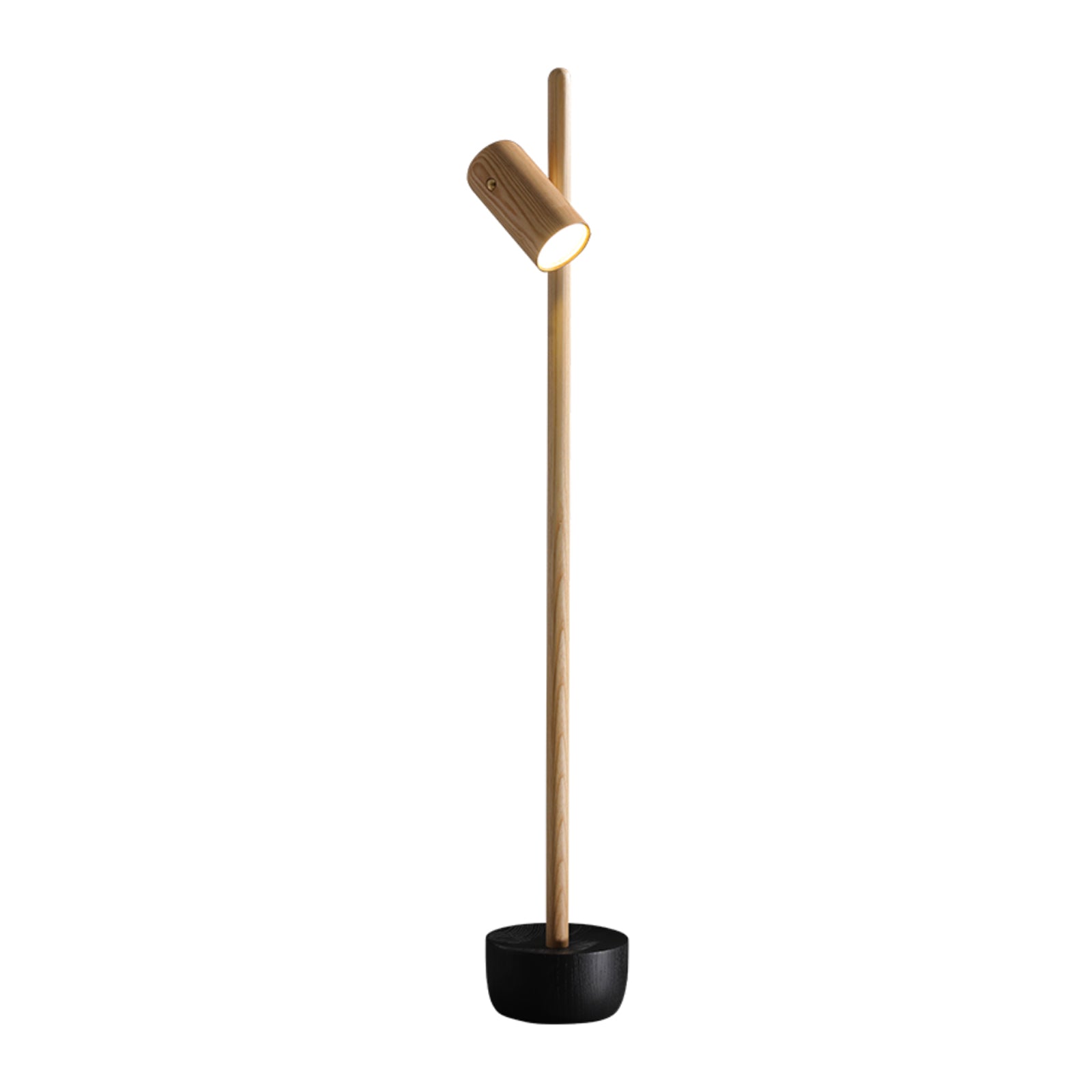 Modern Industrial Spotlight Wood Floor Lamp with Adjustable Head and Solid Base