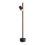 Modern Industrial Spotlight Wood Floor Lamp with Adjustable Head and Solid Base