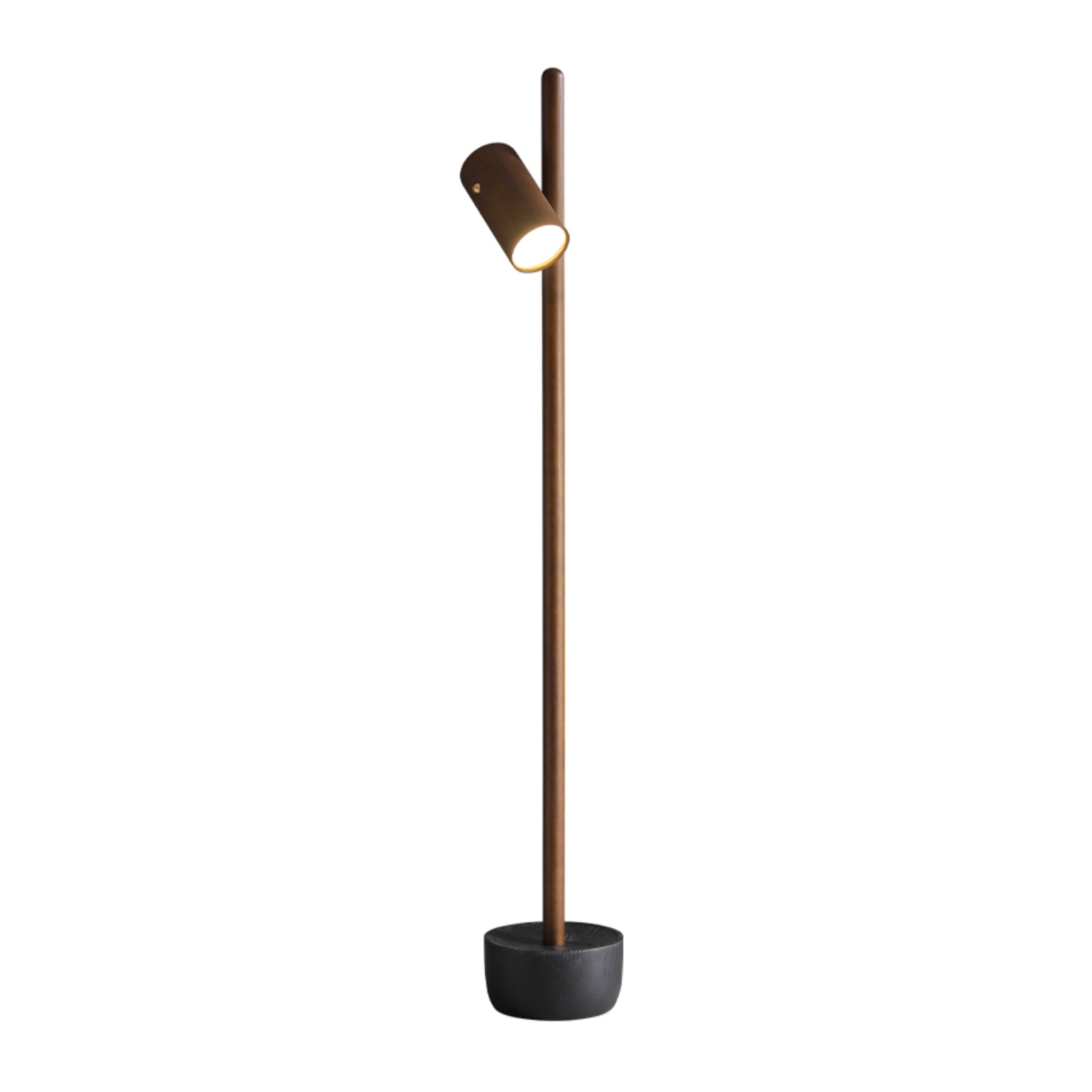 Modern Industrial Spotlight Wood Floor Lamp with Adjustable Head and Solid Base