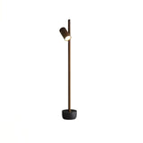Modern Industrial Spotlight Wood Floor Lamp with Adjustable Head and Solid Base