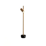 Modern Industrial Spotlight Wood Floor Lamp with Adjustable Head and Solid Base