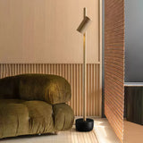 Modern Industrial Spotlight Wood Floor Lamp with Adjustable Head and Solid Base