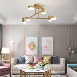 Modern Sputnik LED Flush Mount Ceiling Light with White Glass Shades 6 Light Fixture
