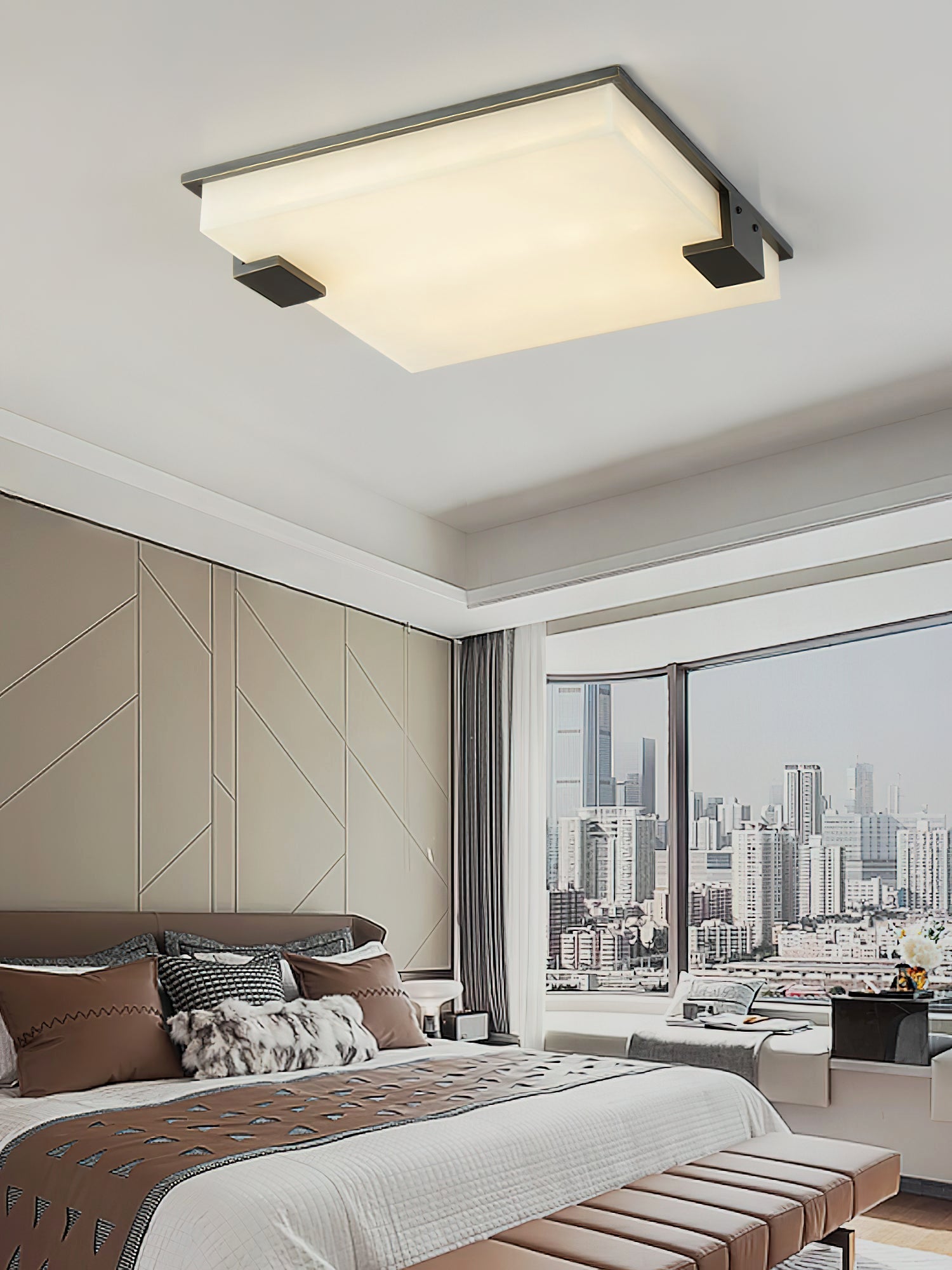 Modern Square Alabaster Stone LED Flush Mount Ceiling Lamp for Indoor Lighting