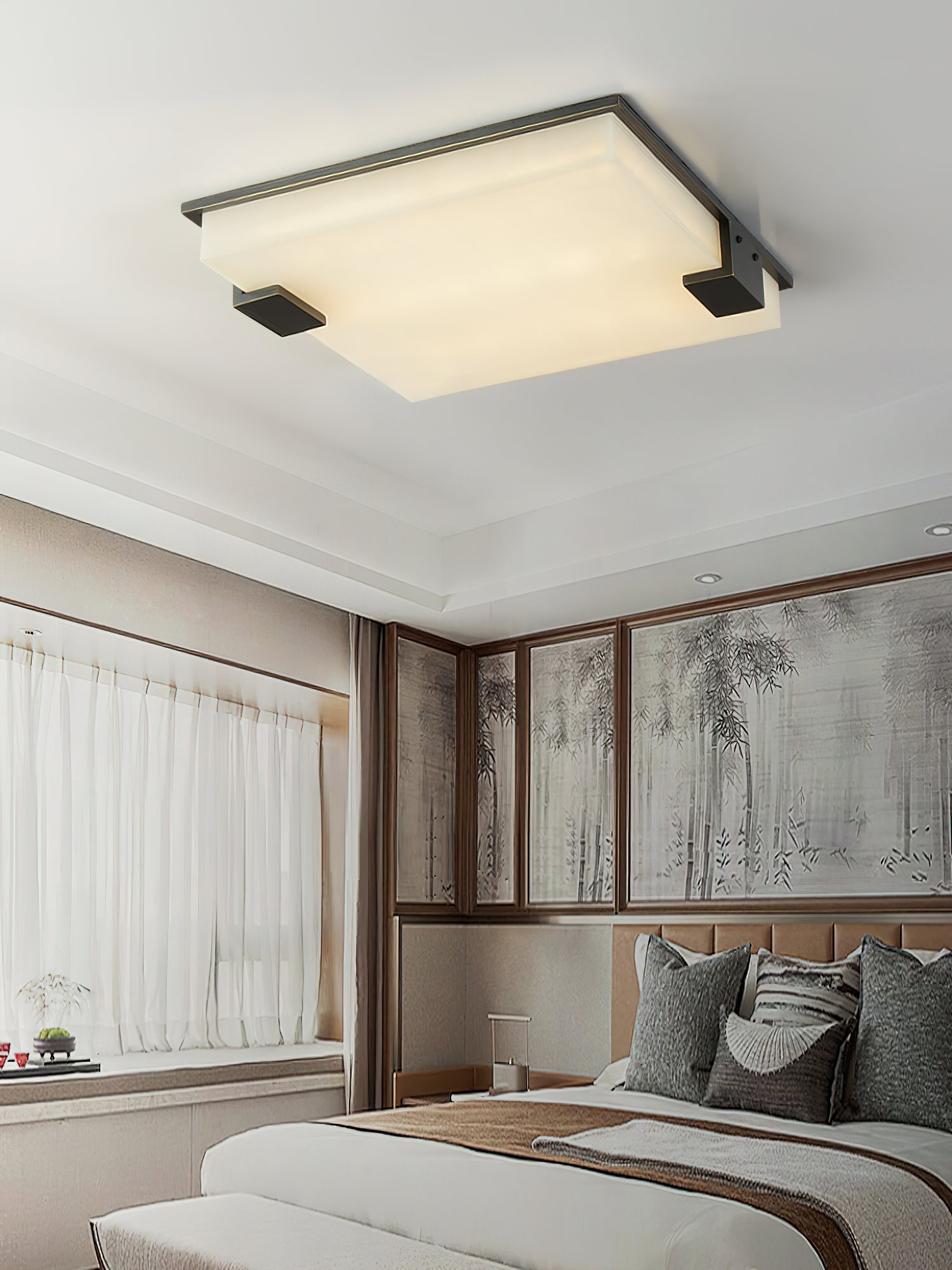 Modern Square Alabaster Stone LED Flush Mount Ceiling Lamp for Indoor Lighting