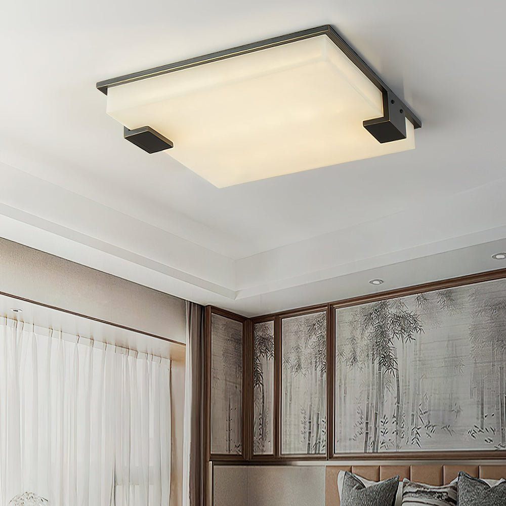 Modern Square Alabaster Stone LED Flush Mount Ceiling Lamp for Indoor Lighting