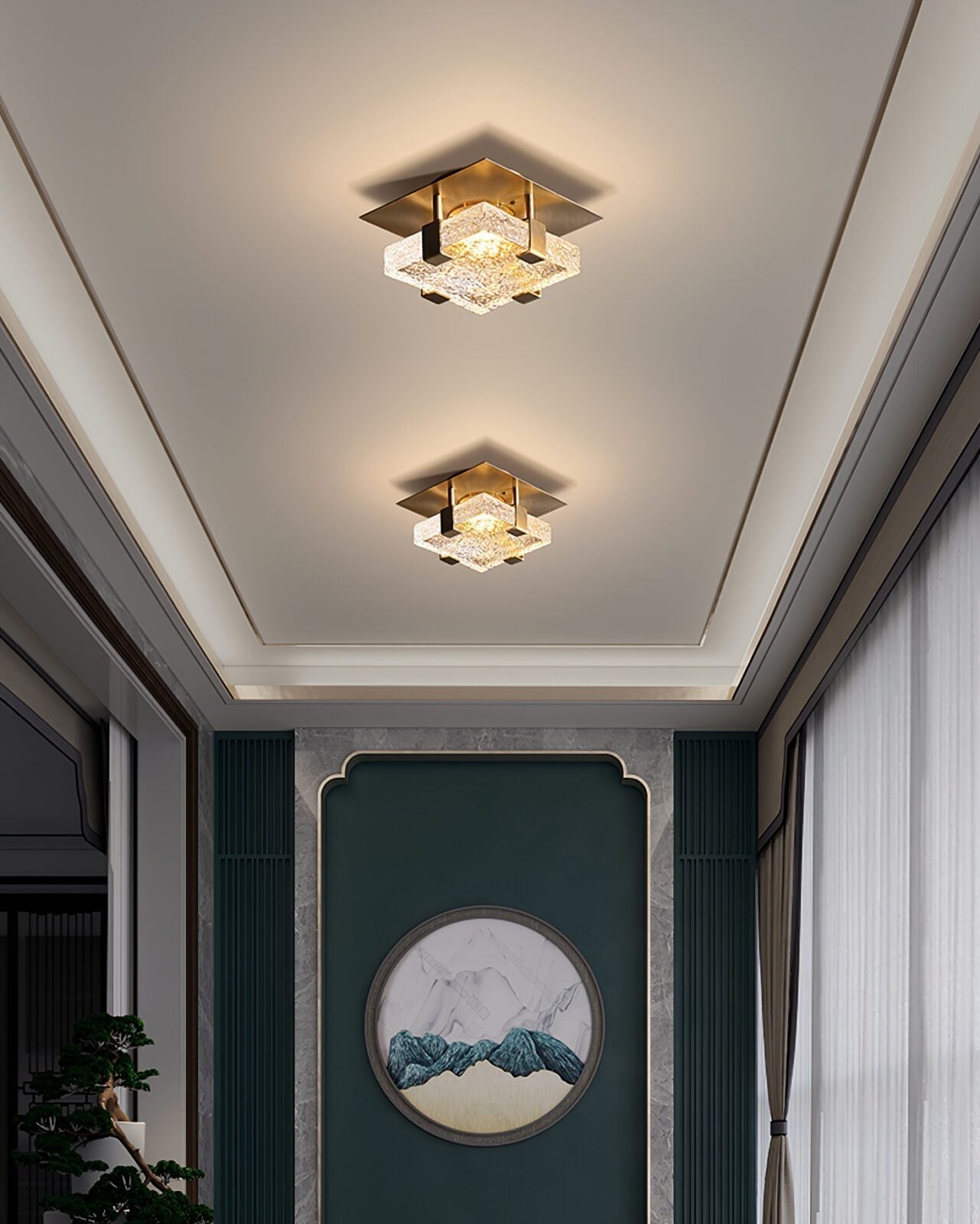 modern-glass-square-ice-cube-ceiling-lamp-with-brass-base-and-integrated-led-lighting