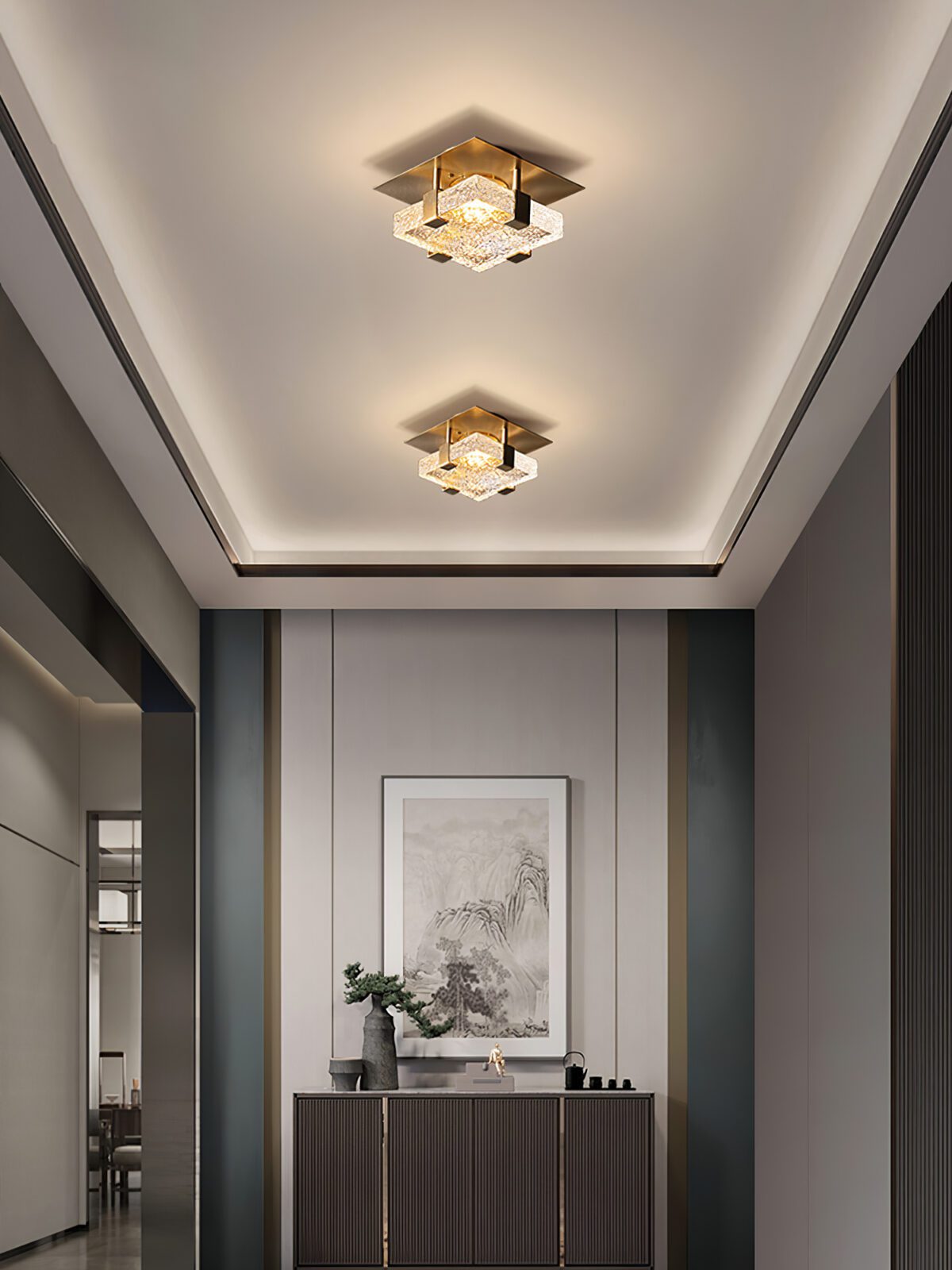 modern-glass-square-ice-cube-ceiling-lamp-with-brass-base-and-integrated-led-lighting