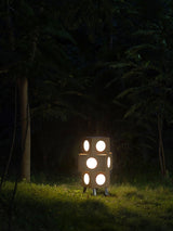 Modern Cherry Wood Square Robot Floor Lamp with Stainless Steel Frame and PC Shade