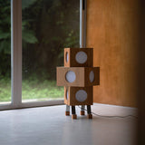 Modern Cherry Wood Square Robot Floor Lamp with Stainless Steel Frame and PC Shade
