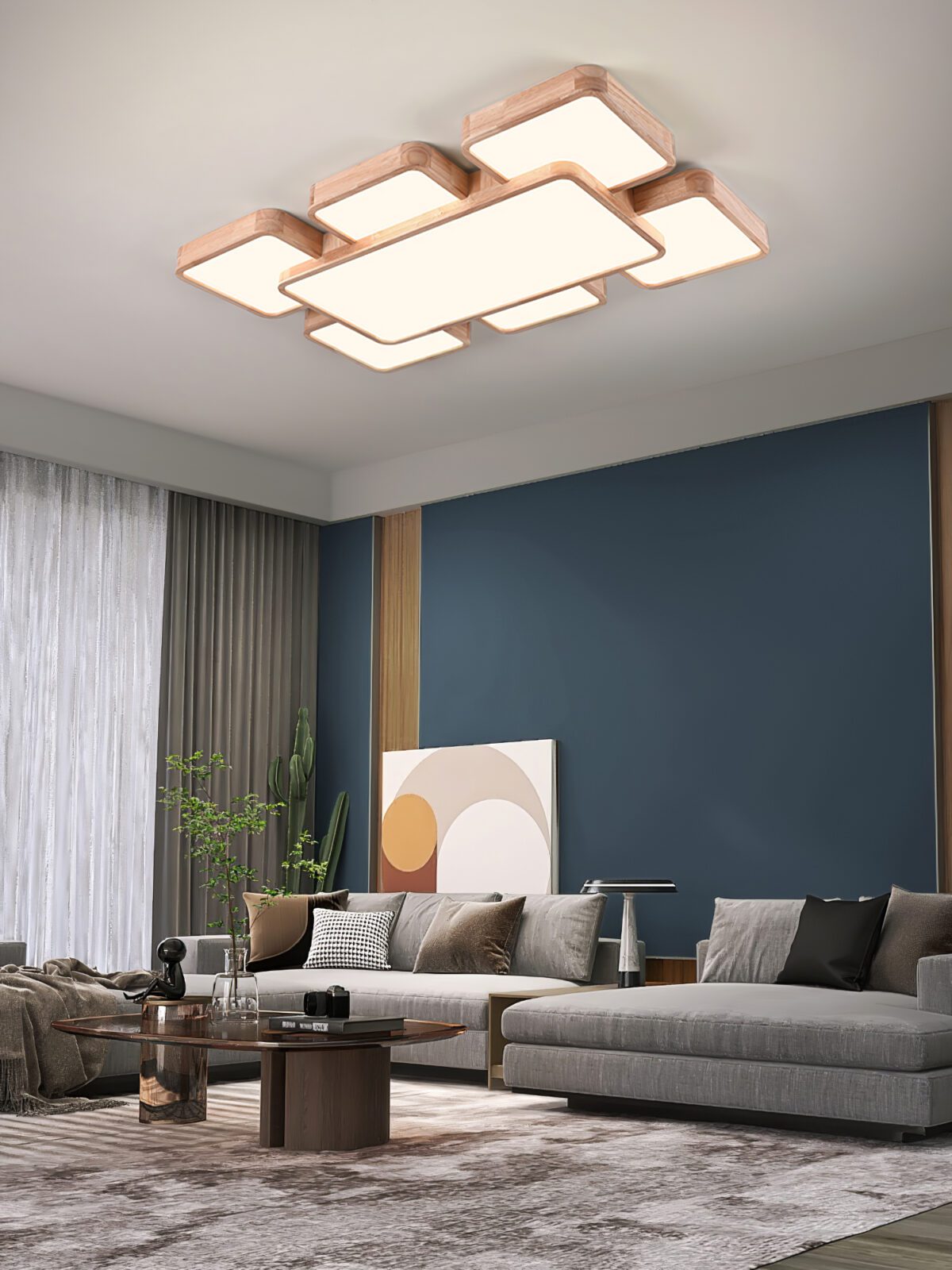 modern-rubber-wood-geometric-square-splicing-led-ceiling-light-fixture-for-living-room
