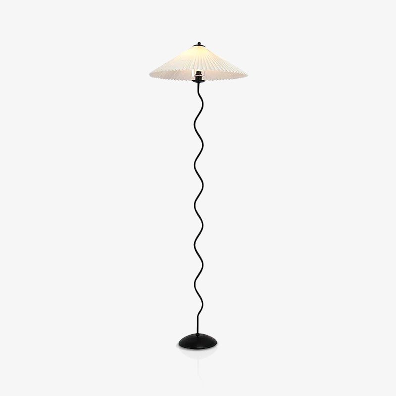 Modern Wavy Squiggle Tall Floor Lamp with Pleated Fabric Shade and Metal Base