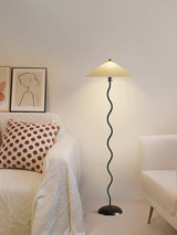 Modern Wavy Squiggle Tall Floor Lamp with Pleated Fabric Shade and Metal Base