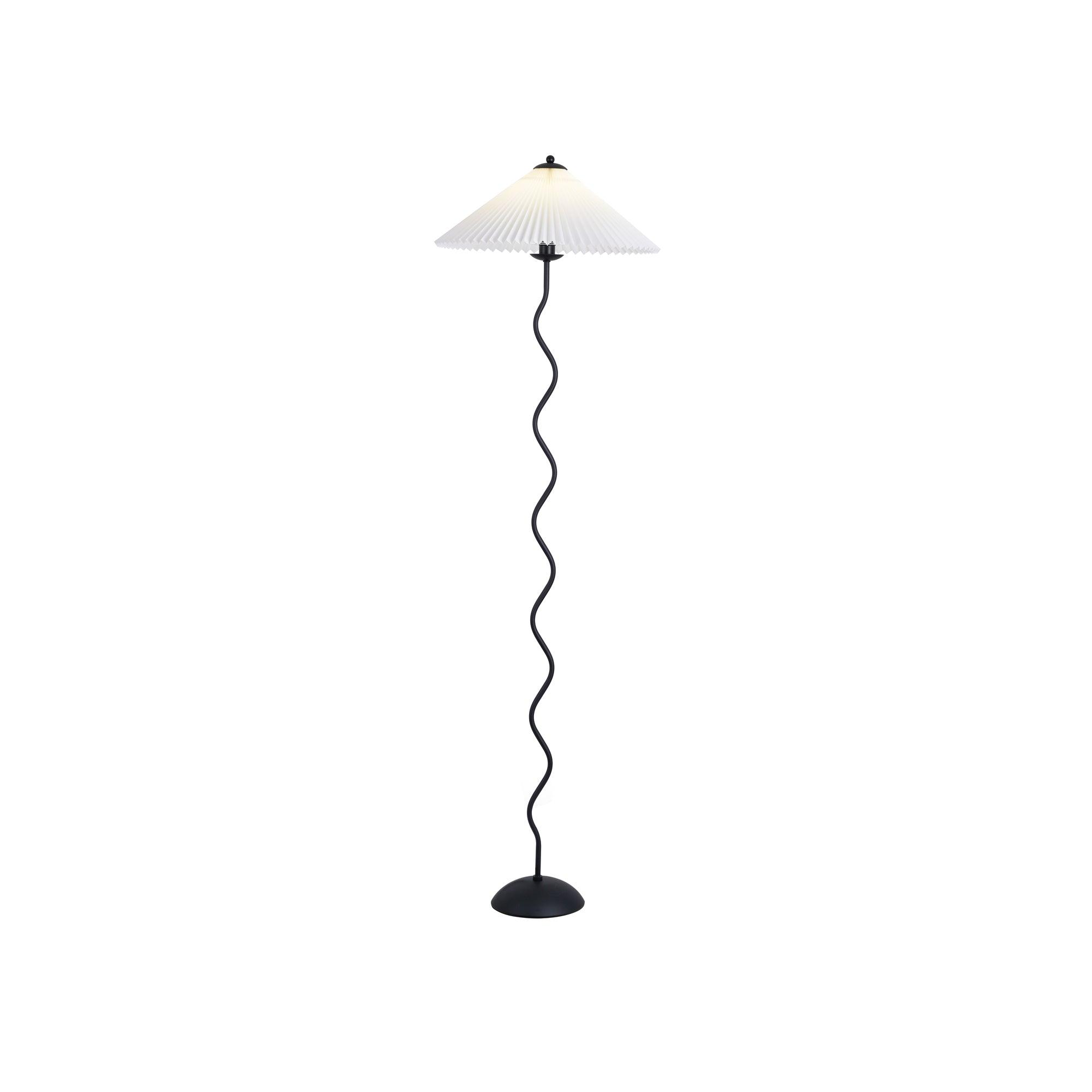 Modern Wavy Squiggle Tall Floor Lamp with Pleated Fabric Shade and Metal Base