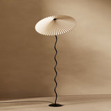 Modern Wavy Squiggle Tall Floor Lamp with Pleated Fabric Shade and Metal Base