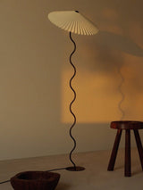 Modern Wavy Squiggle Tall Floor Lamp with Pleated Fabric Shade and Metal Base