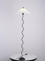 Modern Wavy Squiggle Tall Floor Lamp with Pleated Fabric Shade and Metal Base