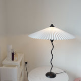 Modern Pleated Fabric Table Lamp with Nordic Wavy Metal Stem for Bedroom Living Room