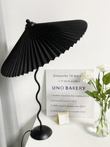 Modern Pleated Fabric Table Lamp with Nordic Wavy Metal Stem for Bedroom Living Room