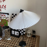 Modern Pleated Fabric Table Lamp with Nordic Wavy Metal Stem for Bedroom Living Room
