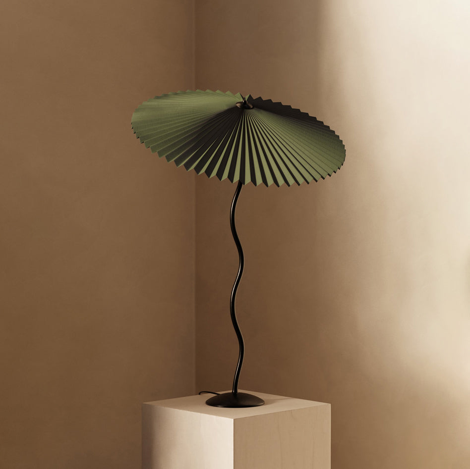Modern Pleated Fabric Table Lamp with Nordic Wavy Metal Stem for Bedroom Living Room
