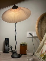 Modern Pleated Fabric Table Lamp with Nordic Wavy Metal Stem for Bedroom Living Room