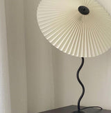Modern Pleated Fabric Table Lamp with Nordic Wavy Metal Stem for Bedroom Living Room