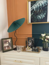 Modern Pleated Fabric Table Lamp with Nordic Wavy Metal Stem for Bedroom Living Room