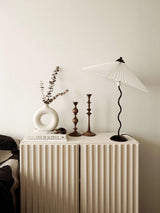Modern Pleated Fabric Table Lamp with Nordic Wavy Metal Stem for Bedroom Living Room
