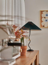Modern Pleated Fabric Table Lamp with Nordic Wavy Metal Stem for Bedroom Living Room