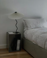 Modern Pleated Fabric Table Lamp with Nordic Wavy Metal Stem for Bedroom Living Room