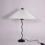 Modern Pleated Fabric Table Lamp with Nordic Wavy Metal Stem for Bedroom Living Room