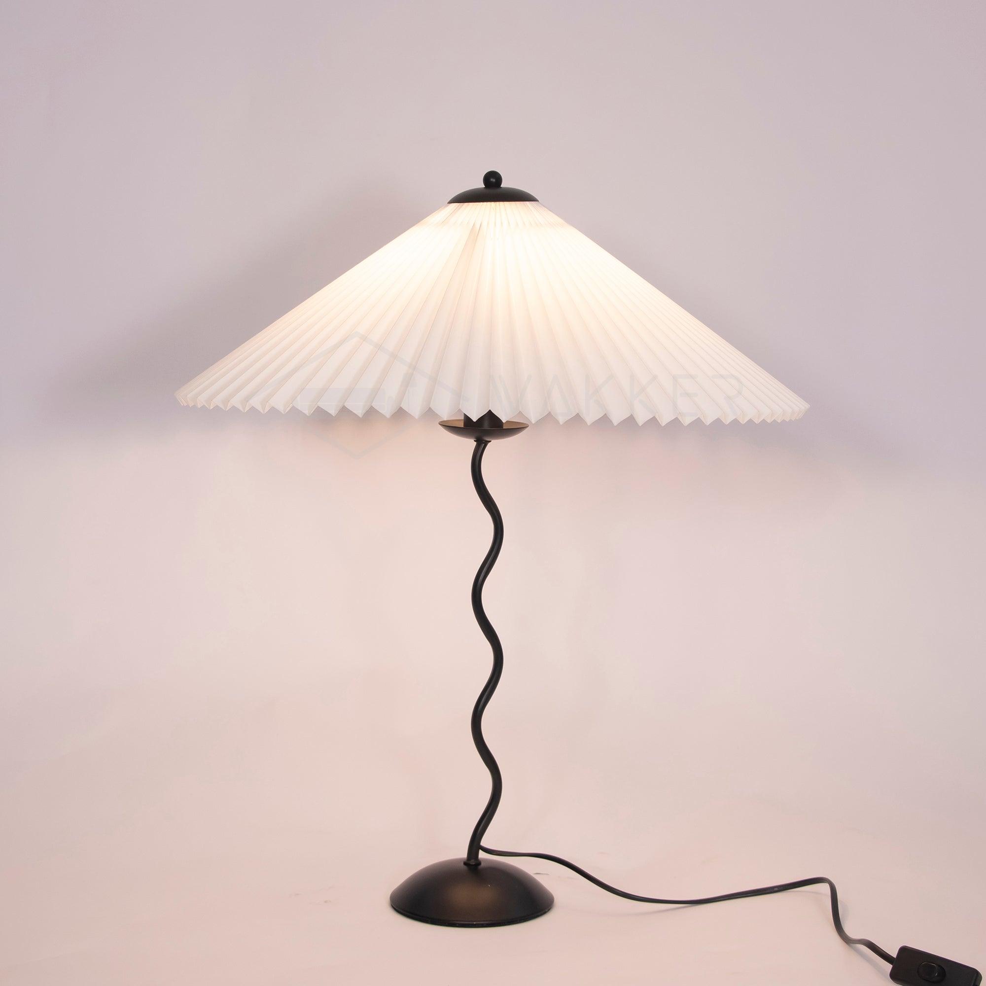 Modern Pleated Fabric Table Lamp with Nordic Wavy Metal Stem for Bedroom Living Room