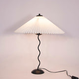 Modern Pleated Fabric Table Lamp with Nordic Wavy Metal Stem for Bedroom Living Room