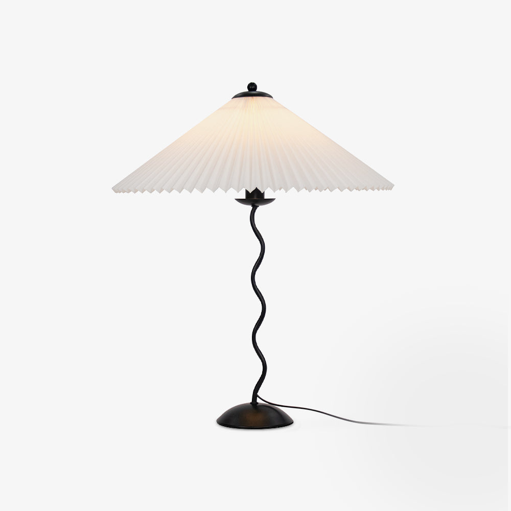 Modern Pleated Fabric Table Lamp with Nordic Wavy Metal Stem for Bedroom Living Room