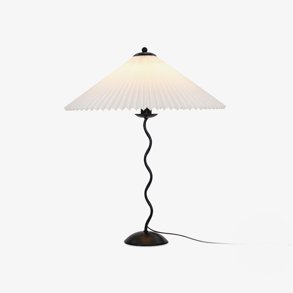 Modern Pleated Fabric Table Lamp with Nordic Wavy Metal Stem for Bedroom Living Room