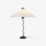 Modern Pleated Fabric Table Lamp with Nordic Wavy Metal Stem for Bedroom Living Room